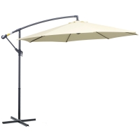Outsunny Sombrilla de Jardín Ø300x250 cm Parasol Excéntrico Inclinable con Manivela Base Cruzada y Soporte de Metal 8 Varillas para Terraza Exterior Balcón Beige