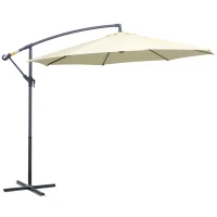 Outsunny Sombrilla de Jardín Ø300x250 cm Parasol Excéntrico Inclinable con Manivela Base Cruzada y Soporte de Metal 8 Varillas para Terraza Exterior Balcón Beige(m-1)