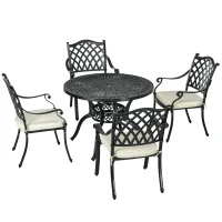 Outsunny Cast Aluminium 4 Seater Outdoor Dining Set with Cushions Parasol Hole Black(m-11)