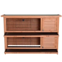 PawHut Conejera Madera de Exterior Jaula para Conejo Cobaya 2 Niveles Bandeja Extraíble Casa para Animal Pequeño 136.4x50x93cm(m-6)