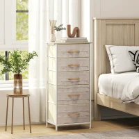 HOMCOM Chest of Five Fabric Drawers - Natural Wood Finish(m-2)
