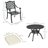 Outsunny Cast Aluminium 4 Seater Outdoor Dining Set with Cushions Parasol Hole Black(m-3)
