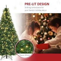 HOMCOM Kerstboom met 700 Warmwitte LED's, 2154 Takken, Vlamvertragend, Kunststof/Metaal, 210 x 142 cm, Groen(m-5)
