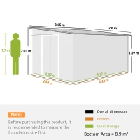 Outsunny 3.3 x 2.68m Corrugated Metal Shed - Black(m-3)