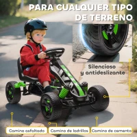 AIYAPLAY Kart Pedales para Niños de +3 Años con Embrague Automático Freno Ruedas Antideslizantes de EVA y Marco Metálico Verde(m-6)
