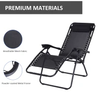 Outsunny Zero Gravity Chair Set of 2, Metal Frame Texteline Armchair Outdoor Folding and Reclining Sun Lounger with Head Pillow for Patio Decking Gardens Camping, Black(m-7)