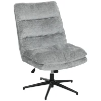 HOMCOM Chaise pivotante sans accoudoirs, chaise de bureau rembourrée avec revêtement en tissu doux, réglable en hauteur, pieds en acier, Gris(m-6)