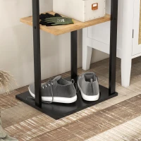 HOMCOM Perchero de Pie de Bambú con 2 Estantes 2 Ganchos 5 Barras con Estructura de Acero para Colgar Ropa Natural y Negro(m-9)