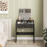 HOMCOM Coiffeuse avec Miroir 2 Tiroirs 3 Compartiments Table de Maquillage pour Chambre 75x38x135 cm Noir(m-4)