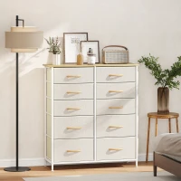 HOMCOM Chest of Ten Fabric Drawers - Beige(m-2)