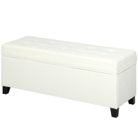 HOMCOM Banc de rangement 112L banquette bout de lit en tissu de lin, siège capitonné, 120 x 40 x 48 cm, crème