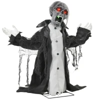 HOMCOM Halloween Animated Skeleton with Glowing LED Eyes and Mouth, Half-Body Halloween Decoration, Battery Operated(m-11)