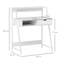 HOMCOM Bureau secrétaire Bureau Informatique Style néo-rétro tiroir Niche étagère métal Blanc(m-3)