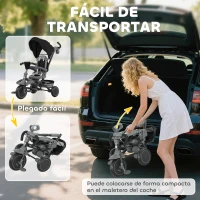 AIYAPLAY Triciclo Evolutivo 6 en 1 Plegable Asiento Giratorio de 360° Mango Parental Respaldo Reclinable Toldo Negro(m-8)