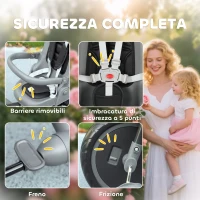 AIYAPLAY Triciclo per Bambini 6 in 1 con Maniglione di Spinta e Sedile Girevole, 111.5x52x98 cm, Nero(m-7)