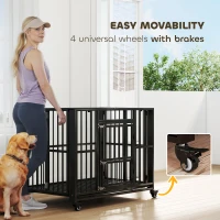 PawHut 43" Heavy Duty Dog Crate, Foldable Dog Cage, with Openable Top, Locks, Removable Tray, Wheels - Black(m-7)