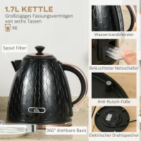 HOMCOM 2-in-1 Küchenset, Toaster und Wasserkocher, mehrere Optionen, 1,7 L, 4 Toastscheiben gleichzeitig, Kunststoff, Schwarz(m-4)