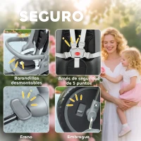 AIYAPLAY Triciclo Evolutivo 6 en 1 Plegable Asiento Giratorio de 360° Mango Parental Respaldo Reclinable Toldo Negro(m-7)