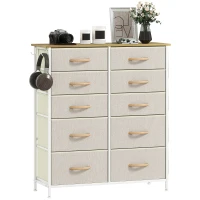 HOMCOM Chest of Ten Fabric Drawers - Beige(m-10)