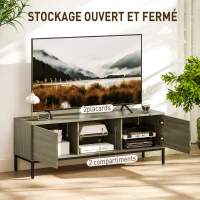 HOMCOM Meuble TV meuble télé pour téléviseur jusqu'à 60 pouces avec 2 portes et étagère en verre réglable 140x40x49,5cm gris(m-4)