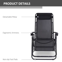 Outsunny Zero Gravity Chair Set of 2, Metal Frame Texteline Armchair Outdoor Folding and Reclining Sun Lounger with Head Pillow for Patio Decking Gardens Camping, Black(m-5)