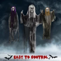 HOMCOM Set of 3 Hanging Skeleton Halloween Decorations, Scary Flying Ghost for Garden, Party, 90/110/170cm(m-5)