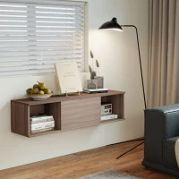 HOMCOM Meuble TV suspendu, Armoire murale avec 2 compartiments ouverts et porte rabattable, 120 x 30 x 29,5 cm, marron(m-9)