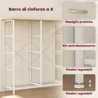 HOMCOM Cassettiera 8 Cassetti Pieghevoli con 4 Tasche e 2 Ganci, in Legno, Acciaio e Tessuto, 86x30x94.5 cm(m-7)