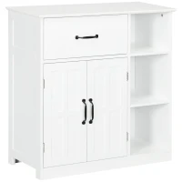 kleankin Badezimmerschrank auf Füßen mit Doppeltür, Schublade, offenen Fächern, 80x34x81cm, weiß(m-6)