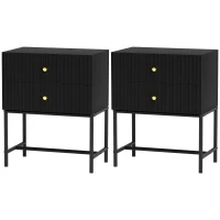 HOMCOM Elegant Two-Drawer Bedside Table Set of 2 - Black(m-11)