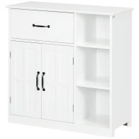kleankin Meuble salle de bain, armoire salle de bain sur pied avec double porte, tiroir, compartiments ouverts, 80x34x81cm, blanc(m-1)
