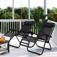 Outsunny Zero Gravity Chair Set of 2, Metal Frame Texteline Armchair Outdoor Folding and Reclining Sun Lounger with Head Pillow for Patio Decking Gardens Camping, Black(m-9)
