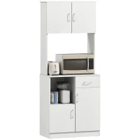 HOMCOM Tall Kitchen Cupboard, Kitchen Cabinet with Doors, Shelves, Drawer and Open Countertop, Storage Cabinet for Living Room, Dining Room, White(m-10)