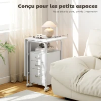 HOMCOM Bureau d'ordinateur pliable sur roulettes, bureau avec rangement, 3 tiroirs, plateau extensible, 105x51x75,5cm, blanc(m-4)