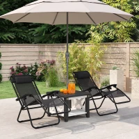 Outsunny Zero Gravity Chair Set of 2, Metal Frame Texteline Armchair Outdoor Folding and Reclining Sun Lounger with Head Pillow for Patio Decking Gardens Camping, Black(m-2)