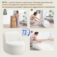 HOMCOM Poltrona per Salotto con Schienale Ergonomico in Tessuto Sherpa e Schiuma, 73x82x71 cm, Bianco Crema(m-7)