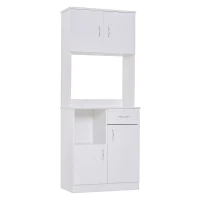 HOMCOM Tall Kitchen Cupboard, Kitchen Cabinet with Doors, Shelves, Drawer and Open Countertop, Storage Cabinet for Living Room, Dining Room, White(m-1)