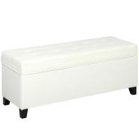 HOMCOM Banco de Almacenaje con 2 Bisagras de Seguridad Tapa Abatible para Dormitorio Salón 120x40x48 cm Crema(m-10)