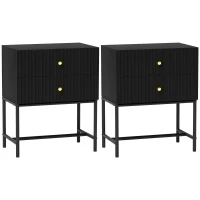 HOMCOM Elegant Two-Drawer Bedside Table Set of 2 - Black(m-1)