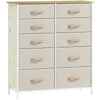 HOMCOM Chest of Ten Fabric Drawers - Beige(m-1)