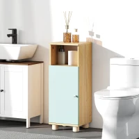 HOMCOM Meuble de salle de bain, meuble de rangement étroit avec placard à porte et compartiment ouvert, 30x30x80cm, vert(m-6)