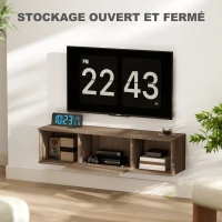 HOMCOM Meuble TV suspendu, Armoire murale avec 2 compartiments ouverts et porte rabattable, 120 x 30 x 29,5 cm, marron(m-4)