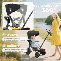 AIYAPLAY Triciclo per Bambini 6 in 1 con Maniglione di Spinta e Sedile Girevole, 111.5x52x98 cm, Nero(m-5)