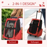 Pawhut Hundetransporttasche, Haustierrucksack, 2-in-1-Design, ausziehbarer Griff, Seitentaschen, Rot, 42 x 25 x 55cm(m-4)