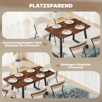 HOMCOM Esstisch im Industriedesign für 6 Personen, ausziehbare Tischplatte, 120 cm x 80 cm x 76 cm, Schwarz + Braun(m-6)