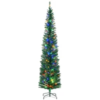HOMCOM 7.5' Artificial Prelit Christmas Trees Holiday Décor with Colourful LED Lights, Pencil Shape, Steel Base(m-1)