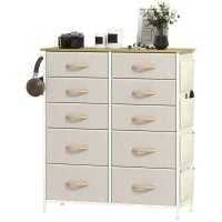 HOMCOM Chest of Ten Fabric Drawers - Beige(m-11)