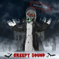 HOMCOM Halloween Animated Skeleton with Glowing LED Eyes and Mouth, Half-Body Halloween Decoration, Battery Operated(m-4)