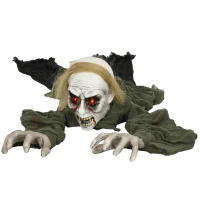 HOMCOM 167 cm Outdoor Halloween Decoration Crawling Zombie, Animated Prop Decor with Sound Activated, Light Up Eyes(m-10)