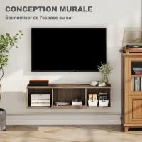 HOMCOM Meuble TV suspendu, Armoire murale avec 2 compartiments ouverts et porte rabattable, 120 x 30 x 29,5 cm, marron(m-6)